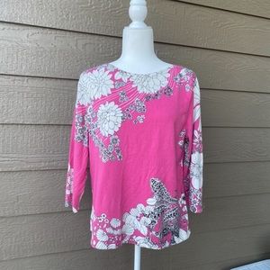Talbots Floral Print Bateau Neck Lightweight Sweater Size XL Petite